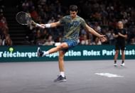 Carlos Alcaraz in action at the Paris Masters